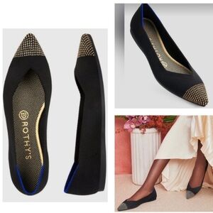 Rothy's Black The Point Knit Flats with Gold Toe | Women’s 9